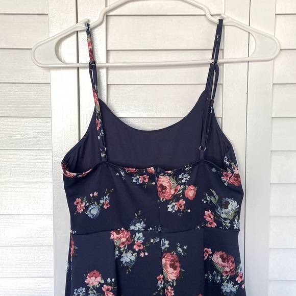 Aqua Navy Blue and Pink Rose Mini Dress - Picture 5 of 7